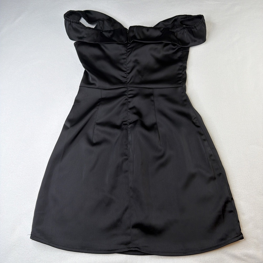 Princess Polly Mini Dress US 2 Black Satin Cut Out Twist Front Party Cocktail - Picture 3 of 12